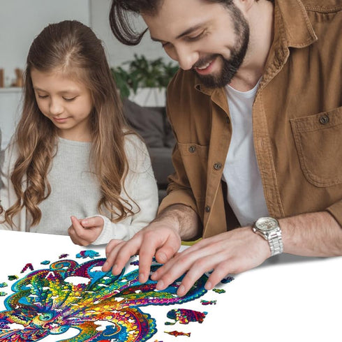Unique Wooden Jigsaw Puzzles - Agate Octopus, 300 Pcs Medium Size, Luxurious Animal Shaped Wood Puzzle