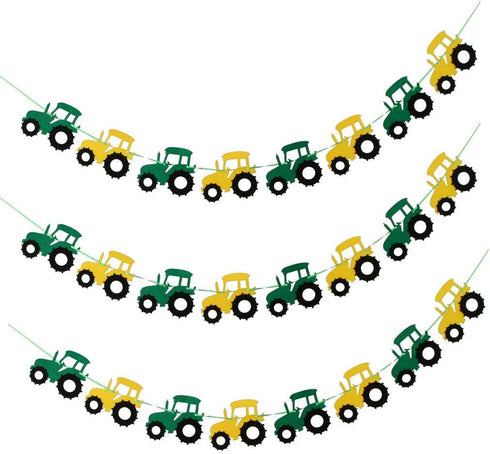 3pcs Tractor Banner Felt Bunting Banner, Garland Sign for Baby Shower Boy Birthday Party Decor