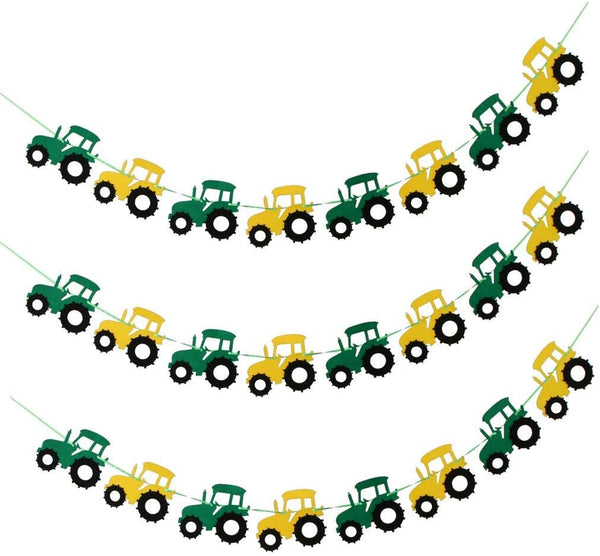 3pcs Tractor Banner Felt Bunting Banner, Garland Sign for Baby Shower Boy Birthday Party Decor