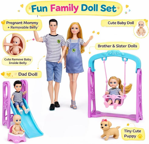 Set 6 12 Inch Mommy Set 3+ Pregnant Dolls of People with Removable Baby, Realistic Doll for Kids, Educational Pregnancy