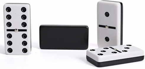 6 WE Games Two-Toned Black & White Double Dominoes with Spinners - Ideal Size, Vintage Style Case, Family and Adult