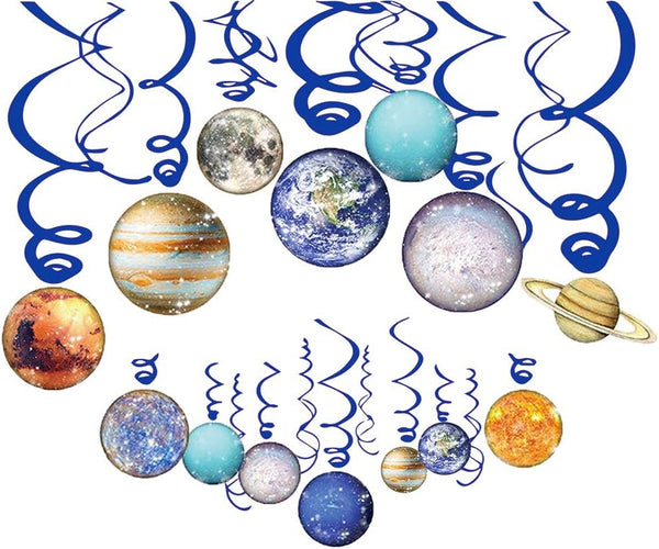 Solar System Hanging Swirl Party Supplies, Space Themed Planets Birthday Banner for Boys Girls Kids - 30PCS