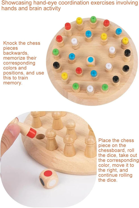 Wooden Memory Chess Board Game - Color Memory Matching Brain Teasers for Kids Age 3-12, Educational Toys