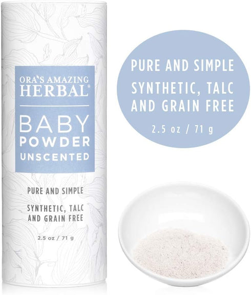 2.5 oz Baby Powder Talc-Free, Cornstarch Free Baby Powder, Unscented Fragrance Free Powder, Arrowroot Clay and Organic