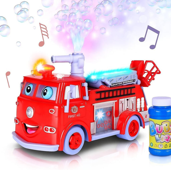 ArtCreativity Fire Truck Toy Bubble Machine for Kids, Bubble Blower Toy Truck