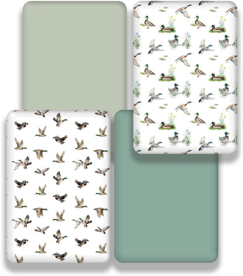 FIGEPO 4 Pack Mallard Duck Baby Crib Sheets Neutral Unisex Breathable Fitted Nursery Sheets for Baby Girl or Boys (Crib