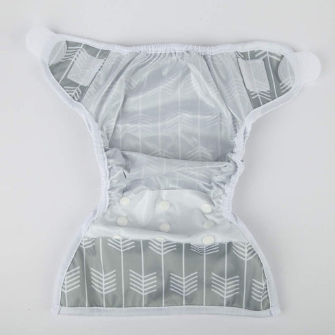 Baby Cloth Diaper Cover Nappy, Hook and Loop Double Gusset for 6.6lbs to 33lbs (Grey Arrow) One Size