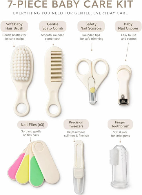 Love Tata 7-in-1 Set Baby Grooming Kit Newborn Baby Care with Nail Clipper, Scissors, Comb & Brush - Safe, BPA-Free