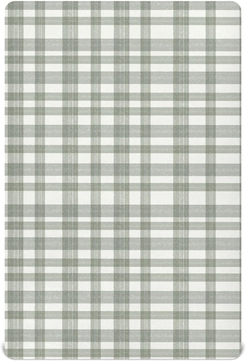 Vdsrup Crib Sheets for Boys Girl Green Plaid Neutral Mini Crib Mattress Sheets