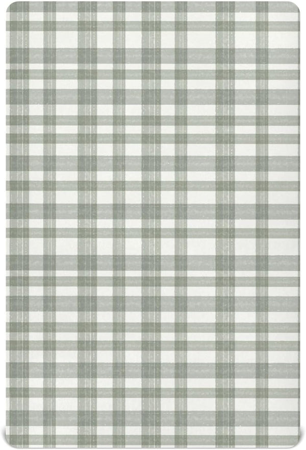 Vdsrup Crib Sheets for Boys Girl Green Plaid Neutral Mini Crib Mattress Sheets