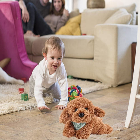 Dog Stuffed Animal, Golden Doodle Puppy Plush Toy, 11 Inches, Realist Weighted Soft Gift for Kids (Brown Color)