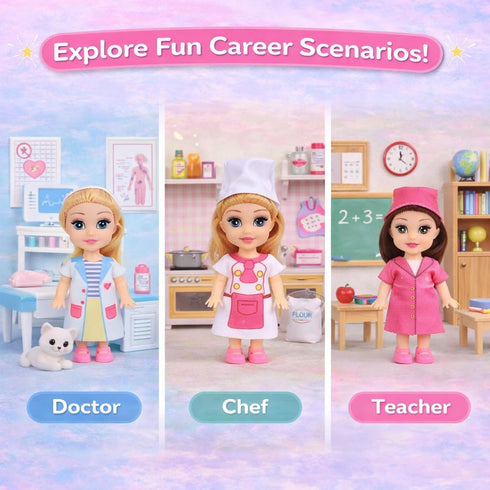 Liberty Imports Little Career Toddler Dolls with Dresses, Girls Imaginative Pretend Play Mini Small Dolls with Outfits