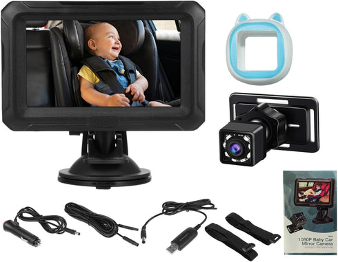 ZDAGELD Night Vision Baby Car Camera 4.3 Monitor, 1080P Rear Facing Backseat Camera