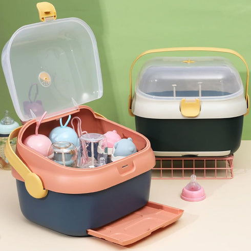 UPKOCH Large Bottle Drying Rack with Lid Cover, Feeding Drying Case and Pacifier Storage Organizer, Dustproof