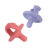 Nuby 3-D Sili Soother Pacifiers, 2 Pack with Soft Handle and Two Safety Air Holes, 0+ Months, Purple Bow and Pink