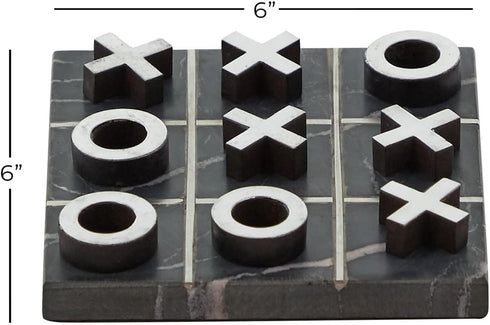 Deco 79 Marble Tic Tac Toe Game Set - 6" x 6" x 1" with Silver Inlay