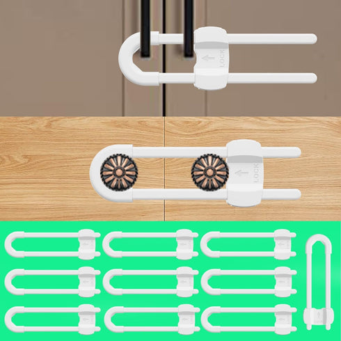 TERDEWE (10 pack 4 white) button Cabinet Locks, U-Shaped Proofing Drawers Safety Child Locks Adjustable