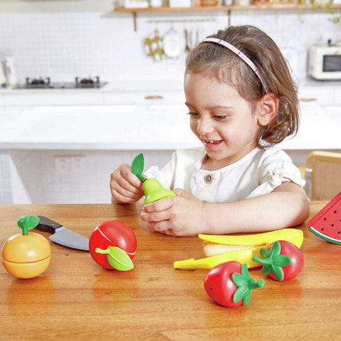 Hape Wooden Healthy Cutting Play Fruits with Play Knife | Pretend Play Kitchen Toys for Toddlers Age 3Y+