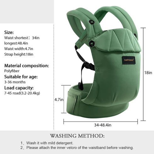 BethBear 7-45 lbs Baby Carrier Newborn to Toddler with Natural Material, Ergonomic Design,Versatile