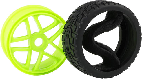1:8 Off-Road RC Buggy 17mm Hub Wheel Rims and Tires - H Tread Pattern Fluorescent Green, Pack of 4