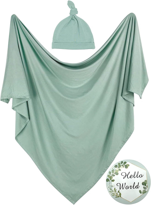 OWLOWLA Swaddle Blanket and Hat Set, Newborn Swaddle Wrap Baby Receiving Blanket for Baby Boys Girls
