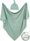 OWLOWLA Swaddle Blanket and Hat Set, Newborn Swaddle Wrap Baby Receiving Blanket for Baby Boys Girls