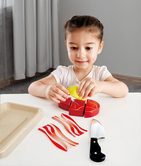 Hape Tasty Proteins Set | Wooden Pretend Play Food Set for Kids, Multicolor Cooking Ingredients