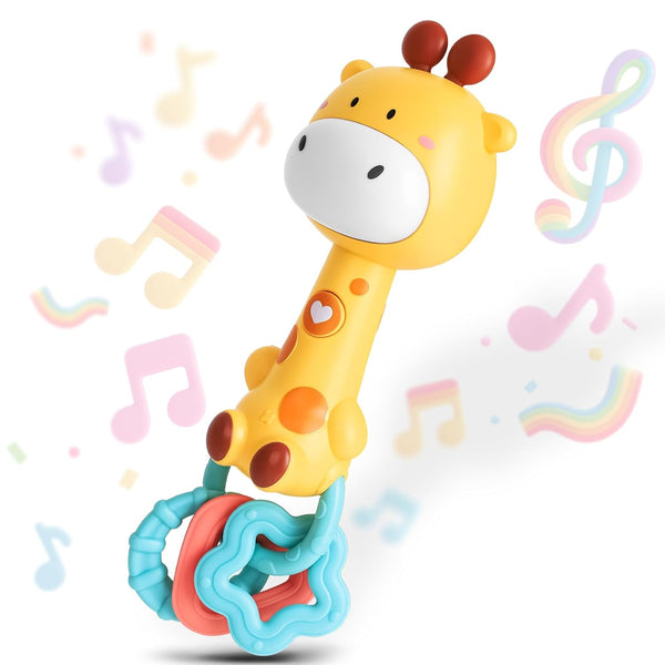 Musical Baby Rattle Toy, Soft Silicone Infant Teething Light-Up Rattle for Sensory