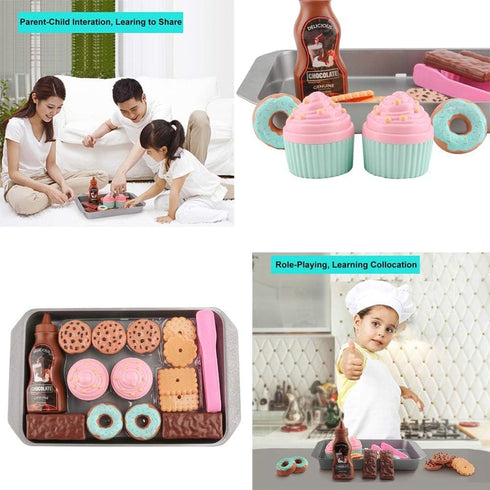 Cookie Play Food Set, Play Kitchen Accessories for Kids, Baking Cookies and Cupcakes Plastic Toy Food
