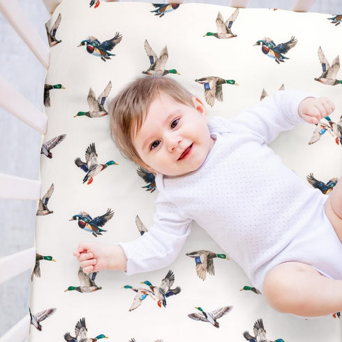 FIGEPO 4 Pack Pack (Pack Mallard Duck Baby N Play Sheets Neutral Unisex Breathable Fitted Nursery Sheets for Baby Girl