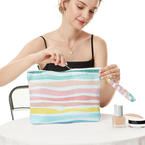 Waterproof Makeup Bag, Large Capacity Travel Cosmetic Bag, Zipper Pouch for Women, Beach Starfish Decor