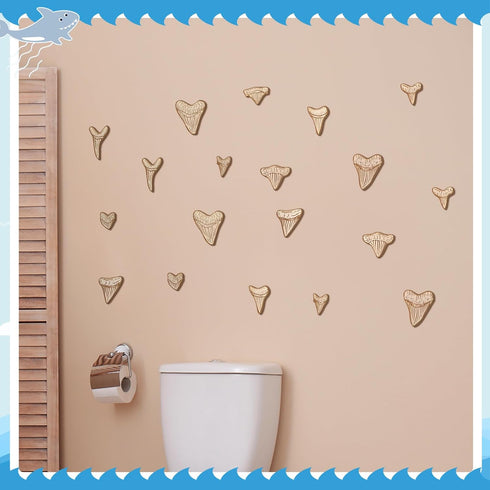 RattanView 20 Pcs Wooden Shark Teeth Nursery Wall Decor Shark Tooth Wall Art Baby Room Nursery Decor Megalodon Beach