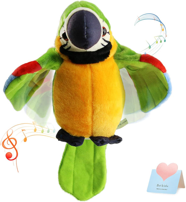 Houwsbaby 9'' Green Electronic Musical Talking Parrot Plush Toy, Interactive Recording Stuffed Animal for Kids