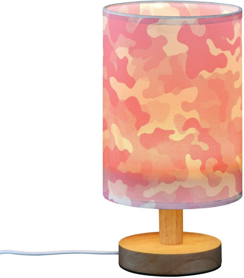 Vdsrup Table Lamp Pink White Camo Nightstand lamp Fabric Lamps with Wood Base Fabric Shade Bedside Desk Lamps