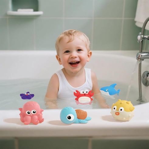 XAWACAH 6-12-18 6 Set 1 (6 Pack) Bath Toys for Toddlers Month, Bathtub Toys with Baby Bath Animals, No-Hole Design