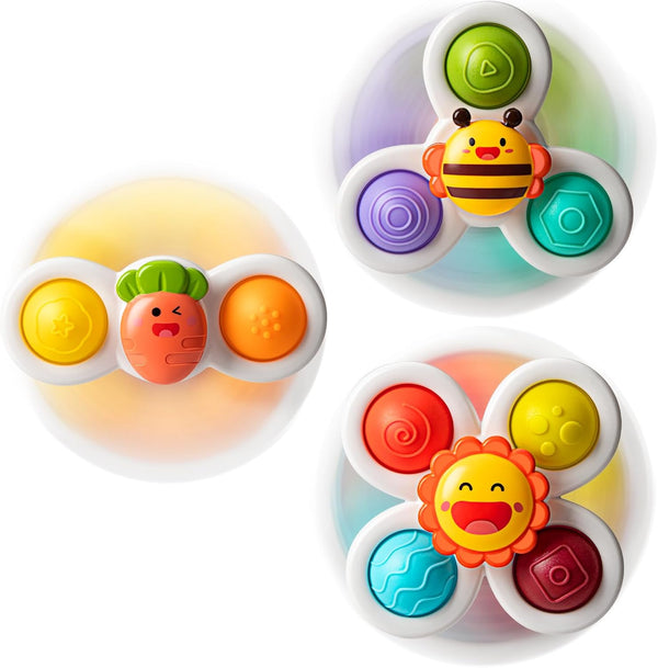 3PCS Suction Cup Spinner Toys for 1-2 Year Old Boys, Sensory Spinning Toys for Toddlers 12-18 Months, Baby Gifts