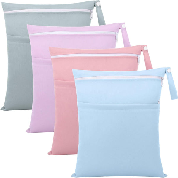 SATINIOR 4 Pack Wet Dry Bags for Baby Cloth Diapers 12x14 Washable