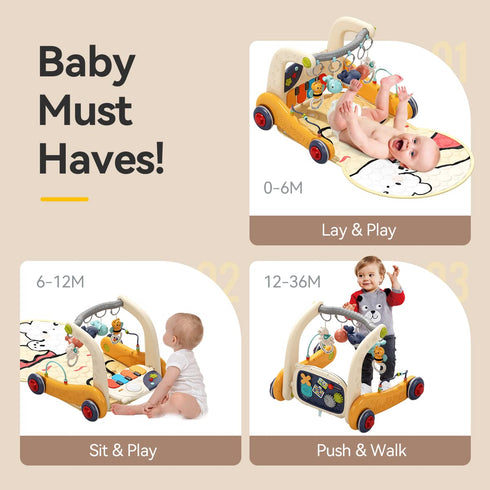 KidsMind 4 1 Tummy 0-6-12 in Baby Play Mat Activity Gym,Baby Kick and Play Piano Time Mat,Musical Learning Push Walker