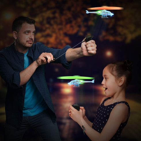 Set 2 8 3+ ArtCreativity Light Up Flying Helicopter Toys for Kids of with LED Lights, Handheld Launcher, Soars Over