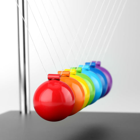 HSRBO 7 Newtons Cradle Balance Pendulum Balls, Large Newton's Cradle Color Beads with Black Base, Science Physics