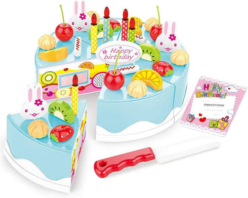 38 PCS DIY Cutting Birthday Party Cake Toy Set - Pretend Play Kitchen Food Toys, Pink/Blue Cut Cake Toys for Girls Boys
