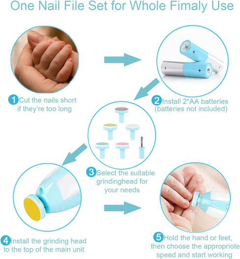 OUREPOCA Trimmer 6-in-1 Set Baby Nail File Clippers Electric: Baby Nail Electric Kit Fingernails Toes Care Manicure