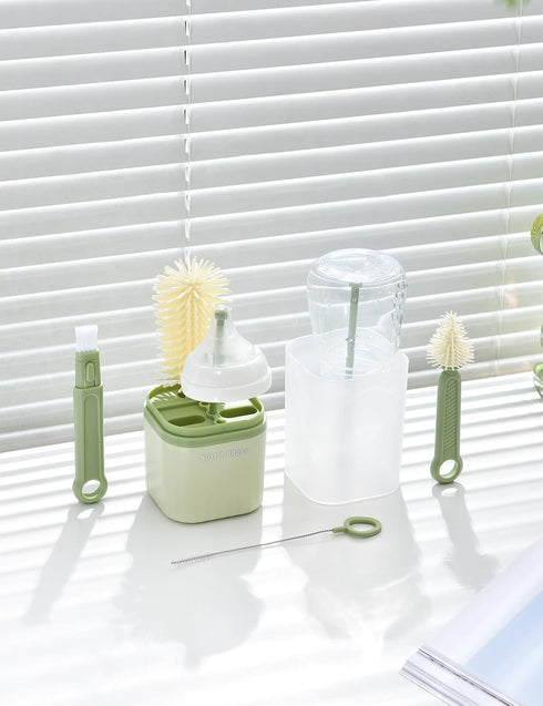 BOVELLA Set-Travel Box-6 1 Baby Bottle Brush Bottle Cleaner Kit with Silicone Brush,Drying Rack,Nipple Brush,Straw