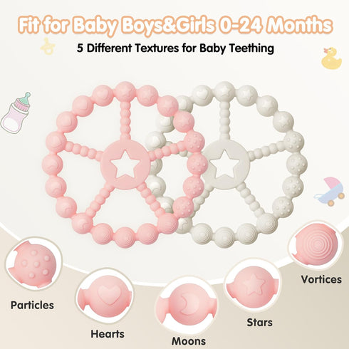 Loviomad 3-12 3 Pack 6-12 Baby Teething Toys Months - Ring Teether Baby Toys, Newborn Infant Essentials, Food Grade
