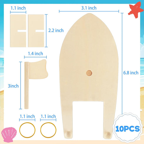 Amersumer 10 Pcs DIY Toy Wood Boat Craft Kits - Mini Wooden Sailboat Kits for School Projects, Make Your Own Sailboat