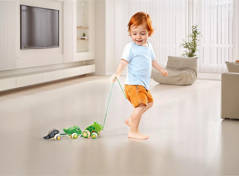 Hape Toddler Pull Along Frog Family Toy with Anti-Rollover Wheels