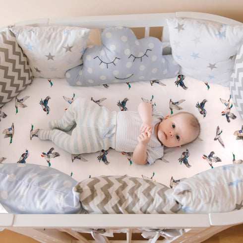 FIGEPO 4 Pack Mallard Duck Baby Bassinet Sheets Neutral Unisex Breathable Fitted Nursery Sheets for Baby Girl or Boys