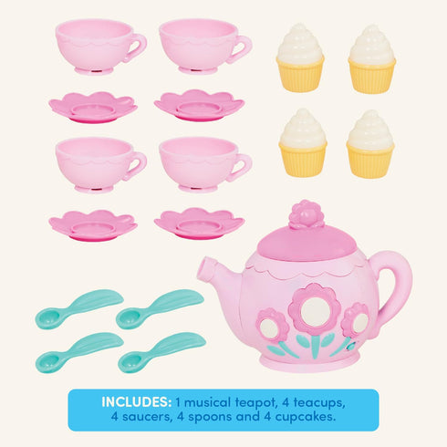 Battat Play Circle Singing Teapot – Toy Food Pretend Play Kitchen Set – 17 Pcs for 3 Years +