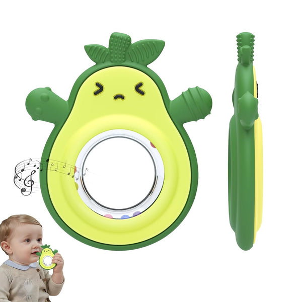MISSLILI Teething Toy for Babies, Silicone Avocado Shape with Rattle Teether for