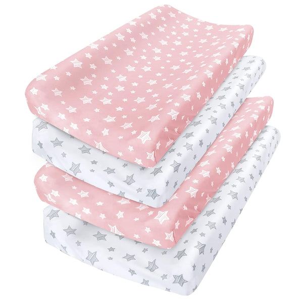 Changing Pad Cover for Girls 4 Pack, Lovely Print Soft Unisex Diaper